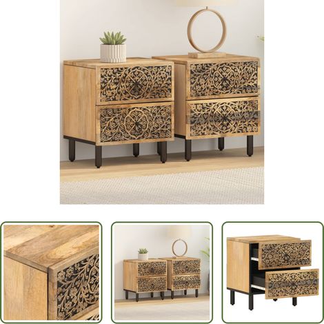 Bois de manguier -  Tables de chevet 2 pcs 40x33x46 cm Bois de manguier solide (1/5)