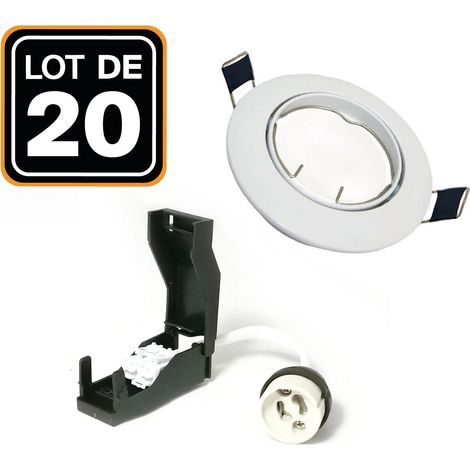 20 Douilles Céramiques GU10 Classe 2 + 20 Colerettes Orientables Blanche (1/4)