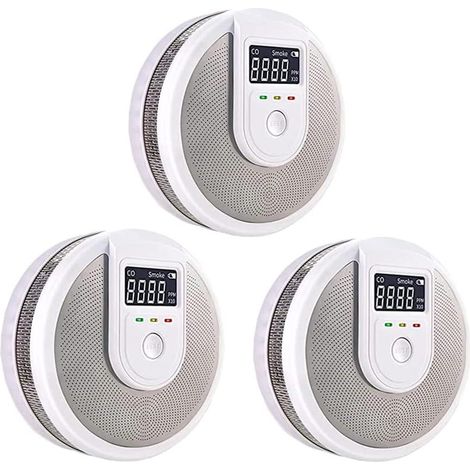 Détecteur de monoxyde de carbone, détecteur de fumée et de monoxyde de carbone combiné, alimenté par piles, écran LCD et alarme vocale, lot de 3 (1/5)