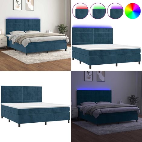 Sommier à lattes de lit matelas et LED Bleu foncé 180x200 cm - Matelas LED - Sommier avec LED (1/5)