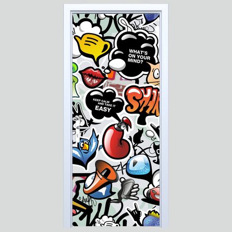 Adhesivo de tela con grafiti para puerta 185PD