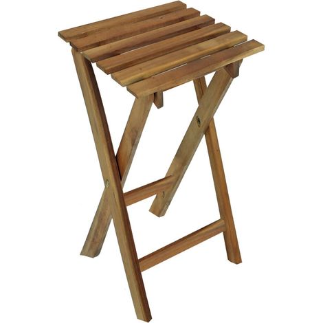 Tabouret pliant de jardin en eucalyptus - 62 cm - Tabouret d'appoint fleuri en bois