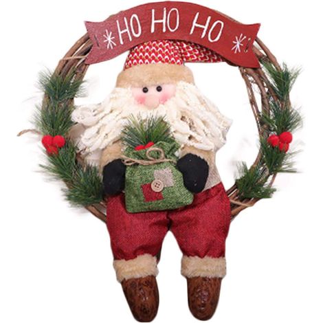 Weihnachtskranz, Weihnachtsmann aus Rattan, runde Puppe, künstliche Weihnachtsdekoration