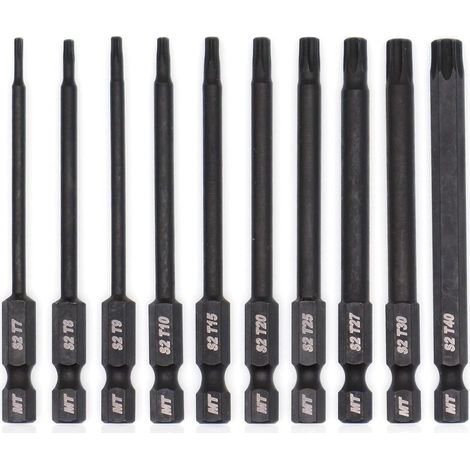 Jeu d'embouts Torx pour tournevis, perceuses et clés à chocs, résistant à la température, traitement thermique avancé, revêtement phosphaté, 8 cm, 10 pièces (1/4)