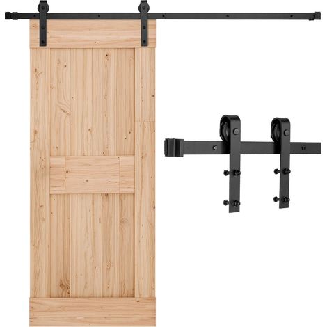 Kit Quincaillerie de Porte Grange Coulissante Simple, 200 cm, Rail Durable et Rouleau J, Charge 150 kg, pour Portes 914,4-1016 mm de Largeur 34,92-44,45 mm d'Épaisseur, Noir, Porte Non Incluse (1/5)