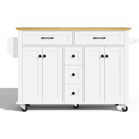 Isola da cucina mobile in MDF bianco e naturale con piano estensibile da 140 cm (1/5)