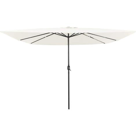 Parasol de jardin moderne pliable 295 x 295 x 245 cm avec LED ambiance cosy en polyester sable