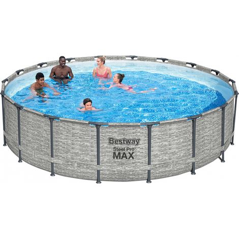 Piscina redonda desmontable con efecto piedra, estructura de acero y bomba de filtro, diámetro 549 cm, altura 122 cm con escalera - Bestway