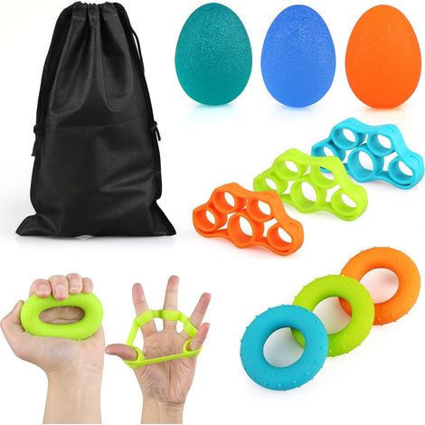 Balle reeducation Main en Silice, Anneaux de préhension et Bandes des Doigts Bonne ténacité, Exercices avec 3 degrés de résistance, renforcer Doigts, Poignets,vert. bleu, orange (1/5)