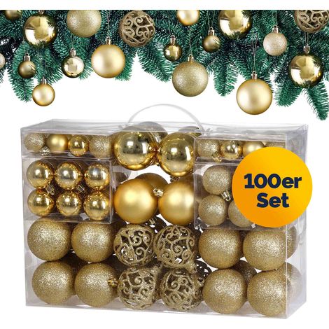 CASARIA® Weihnachtskugeln 100er Set Christbaumkugeln Weihnachtsbaumkugeln Weihnachtsbaumschmuck Christbaumkugeln Weihnachtsdeko   gold (1/5)