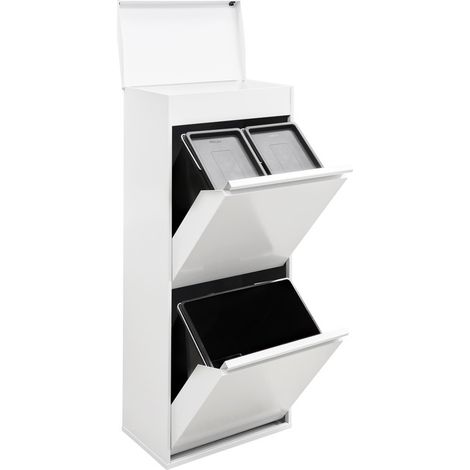 ARREGUI Top Cubo de Basura y Reciclaje de 3 Compartimentos con Cajón Superior, 11+11+23 L (45 L), con Cubetas para Envases y Orgánico, Contenedores de Reciclaje de Cocina, blanco CR421-B (1/5)