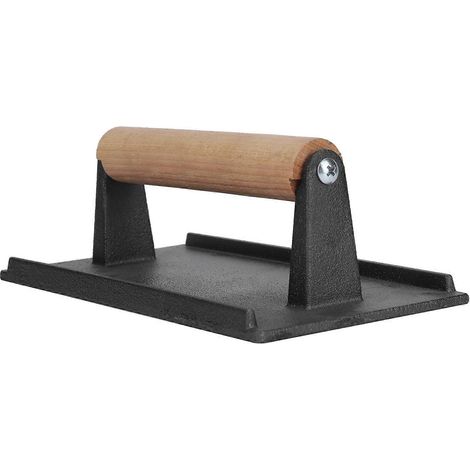 Presse à griller en fonte pour steak et bacon, presse barbecue avec poignée en bois, presse-gril pour cuisson uniforme, ustensile de cuisine robuste. (1/5)