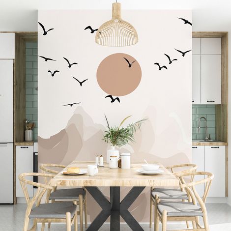 Papier peint panoramique - Soleil Oiseaux Boho - 130 cm x 195 cm (1/4)