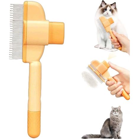 Peigne pour chats et chiens, brosse de toilettage avec dents métalliques longues et courtes, massage et élimination des poils morts, 1 pièce, jaune-AquaForge (1/5)