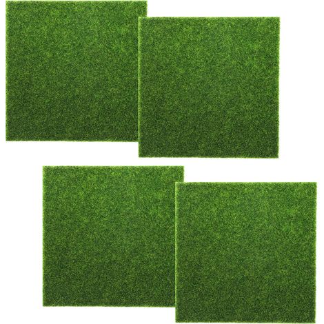 Lot de 4 pelouses artificielles pour jardin miniature - 15 x 15 cm - Tapis de jardin miniature - Mousse artificielle - Décoration de jardin - Décoration miniature - Maison de lutin (1/5)
