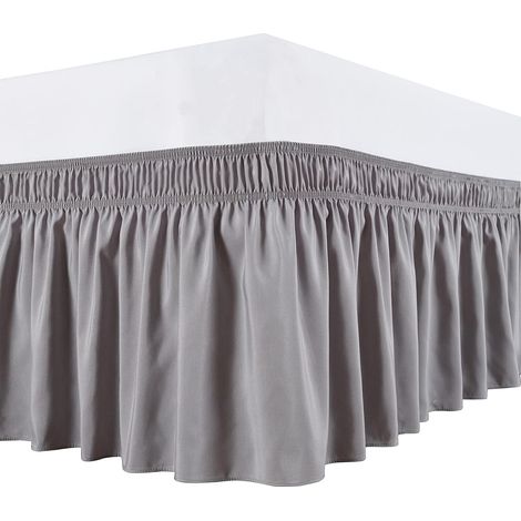 Bettvolants mit verstellbaren Gürteln, Silbergrau für Twin- und Single-XL-Betten, 15 Zoll Höhe, elastische, staubdichte Rüschen, luxuriöser, seidiger Stoff, knitter- und farbecht. (1/5)