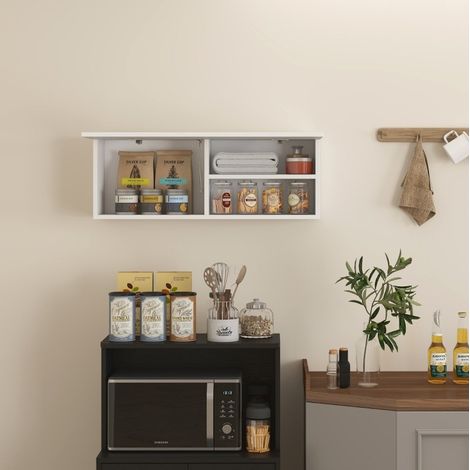 Mobile pensile da bagno bianco 80 x 25 x 30 cm con anta ribaltabile e ammortizzatore a gas OKWISH (1/5)