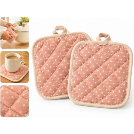 2 Pcs Dessous de Plat Coton Lin Epaisse Rose Pois Carre 17 x 17 cm Set de Table Anti Chaleur Cuisine Tasse The Deco Douce (1/5)