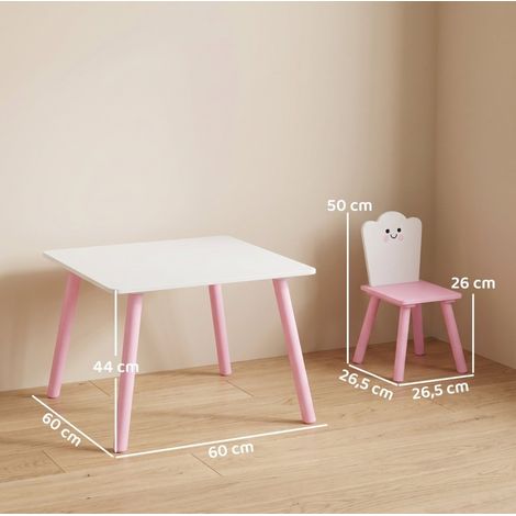 Set tavolo e sedie per bambini 3 pezzi, 1 tavolo e 2 sedie, rosa e bianco OKMYHOME (1/5)