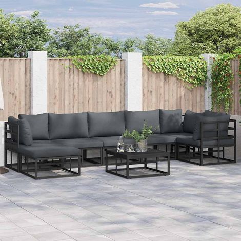 Garden Sofa Set with Cushion 7 pcs Black Aluminium (1/5)