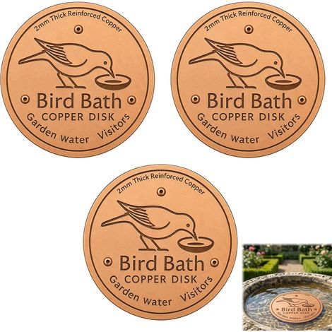 Lot de 3 disques en cuivre pour bain d'oiseaux, plateau en cuivre, abreuvoir à oiseaux, disques de nettoyage ronds avec support à trois points, pour bols de jardin, bain d'oiseaux, fontaine (1/5)