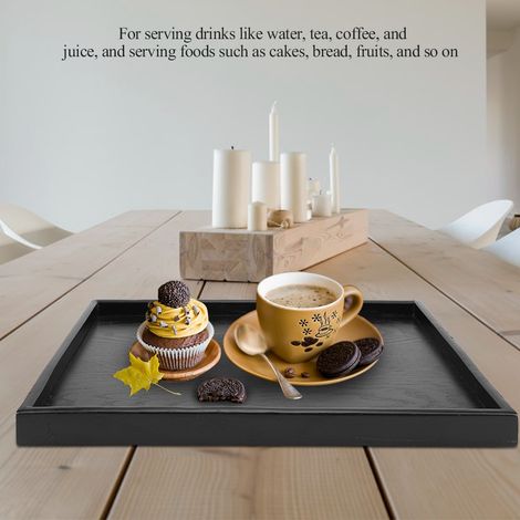Plateau de service rectangulaire en bois massif pour thé, café, en-cas et repas, 35 x 24 cm (1/5)