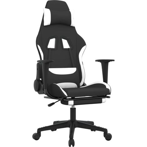Fauteuil de bureau chaise gaming sur roulettes avec repose-pieds en tissu blanc et noir DEC025750