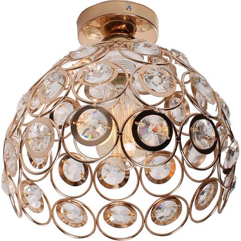 – Plafonnier lustre en métal et cristal 26cm – Douille E27 – Couleur dorée – Éclairage vintage pour pièces et restaurants (1/5)
