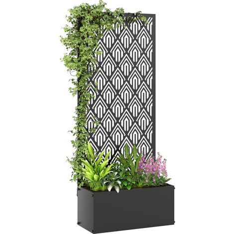 Metallpflanzkasten mit integriertem Rankgitter, Sichtschutz, Blumenkasten für Kletterpflanzen, 45 x 21,5 x 110 cm, schwarz (1/5)