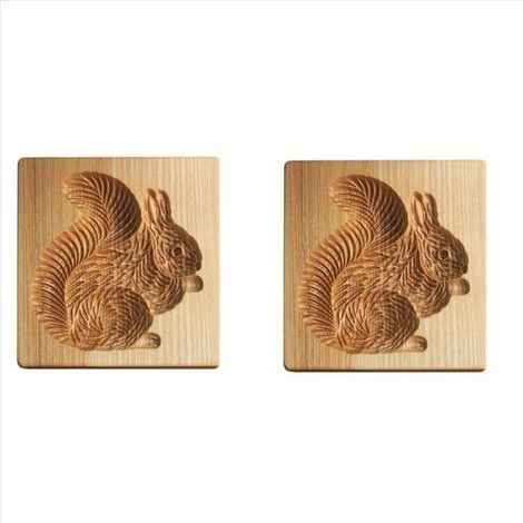 2X Moule à biscuit, Bois de hêtre, Motif écureuil, Pour pain d'épice, DIY cuisine enfant (1/2)