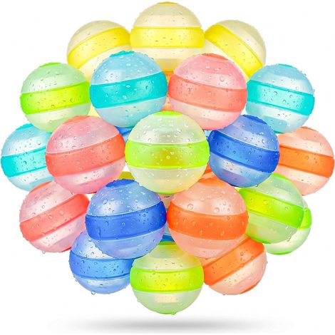 24 x Reusable Water Bombs, Quick Fill Silicone for Children and Adults, Pool and Beach Toy, Summer Outdoor Games (1/5)
