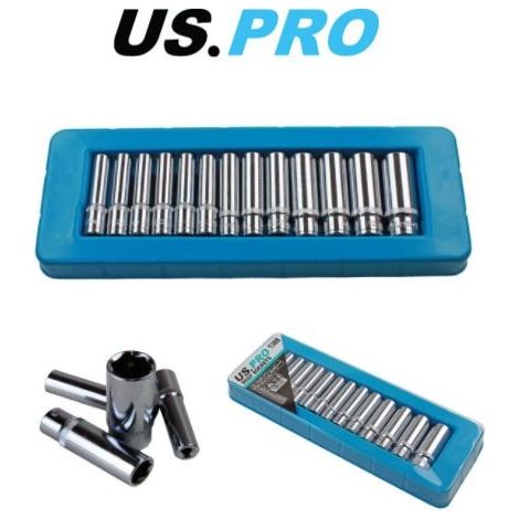 US PRO Tools 13pc 1/4" Deep Sockets 4-14mm Single Hex 6 Point NEW 1388 (1/4)