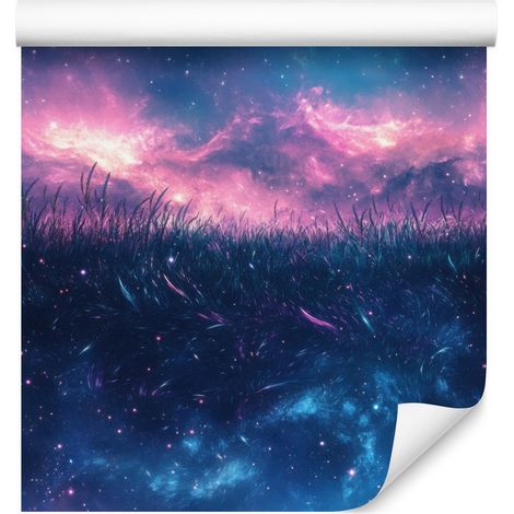 Carta da parati acquerello galassia blu navy, montagna viola 50x1000 cm (1/5)