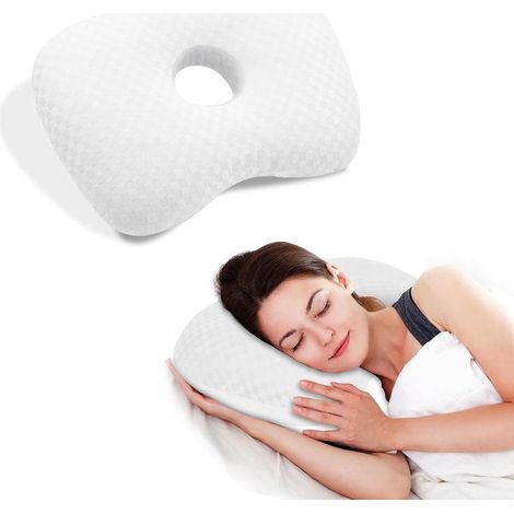 Oreiller pour piercing - Oreiller pour oreilles - Oreiller donut avec trou pour l'oreille - Oreiller pour dormir sur le côté - Oreiller anneau - Soulage les douleurs d'oreilles - Convient à toutes les (1/5)
