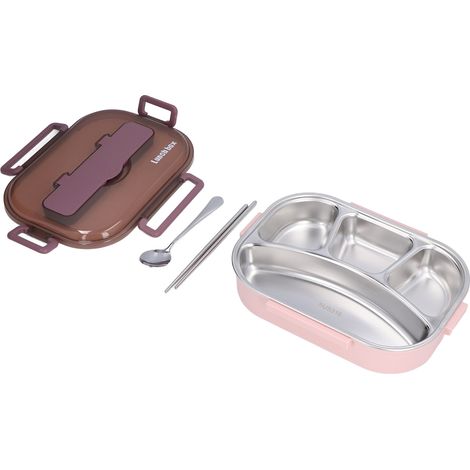 Boîte-repas isotherme 4 compartiments acier inox - Idéale bureau, école, enfants - Modèle rose et violet (1/5)