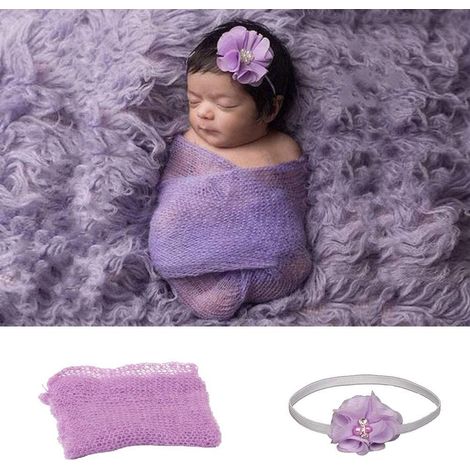Lot de 2 couvertures plissées pour bébé + bandeau, accessoires photo nouveau-né garçon fille. (1/5)