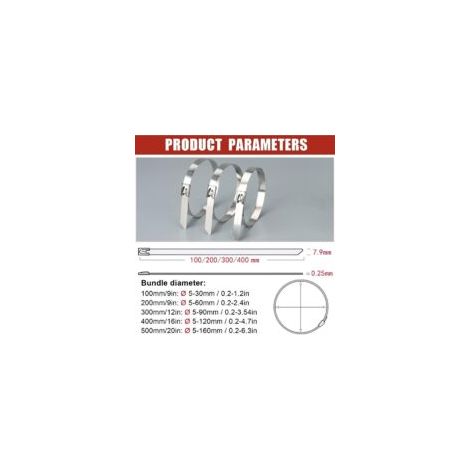 300 Kabelbinder aus Metall (7,9 mm), Edelstahl – Tragkraft 120 kg, 50er-Packung – Crezuo
