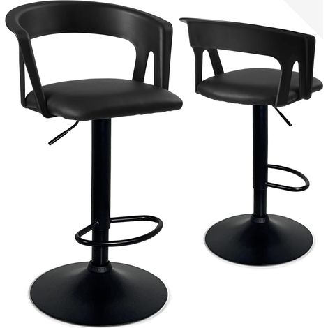 Ensemble de 2 tabourets de bar de cuisine, hauteur réglable, pivotants à 360°, repose-pieds et assise, dossier et accoudoirs rembourrés en similicuir AYO (noir et marron) (1/5)