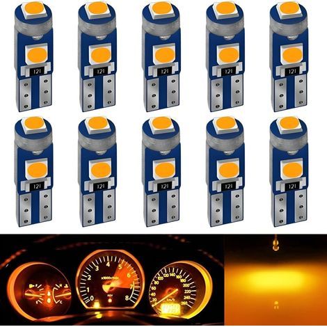10 Stück T5 W3W Glühbirnen mit 2721 27 37 286 PC74 LEDs, 12V, 20LM, 0,7W, 3SMD 3030 Chips, für die Innenraumbeleuchtung des Armaturenbretts im Auto, automatischer Ersatz für die Instrumentenbeleuchtun (1/5)