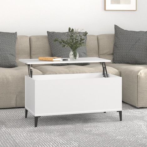 Couchtisch, Beistelltisch, Wohnzimmertisch Weiß 90x44,5x45 cm Holzwerkstoff MKW71250 BonneVie (1/5)