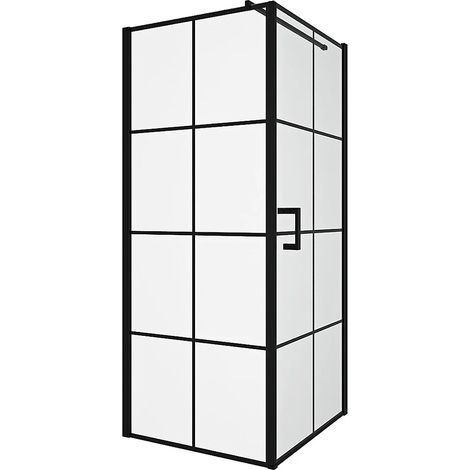 Porta per doccia fissa con porta a battente serigrafata 80 x 80 x 190 cm Nera opaca - CAPARICA (1/5)