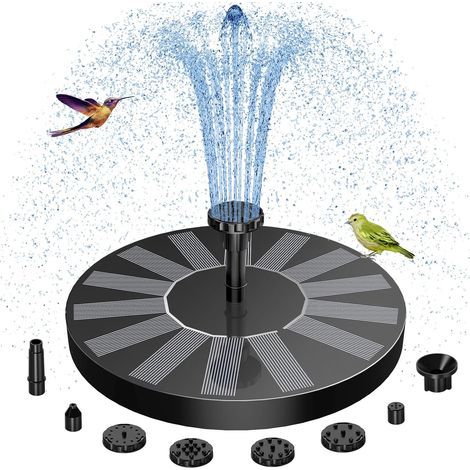 Solar Bird Bath Fountain with 6 Nozzles, Solar Fountain Pump for Bird Bath with Brackets, Solar Powered Floating Water Pump for Bird Bath, Ponds, Garden, Fish Tank and Outdoor