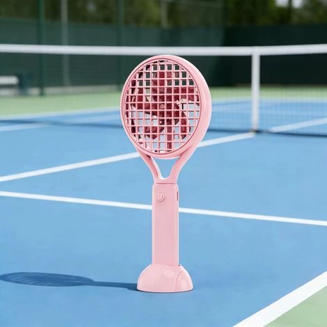 (Rose) Mini ventilateur au design simple de raquette de tennis, trois vitesses de ventilation, batterie de 1200 mAh, ventilateur rechargeable par USB. (1/4)