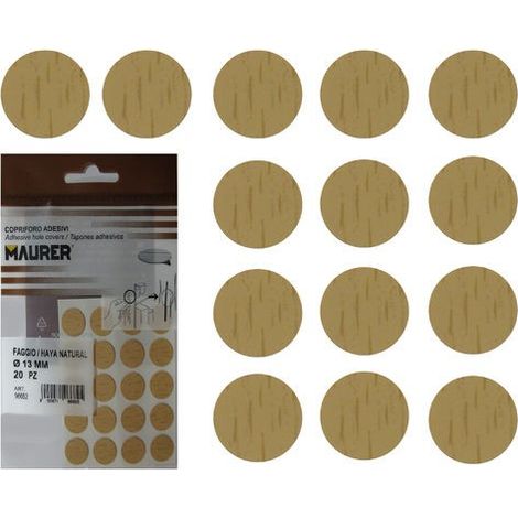 Selbstklebende Schraubenabdeckungen Buche natur (Blister 20 Stück) (1/2)
