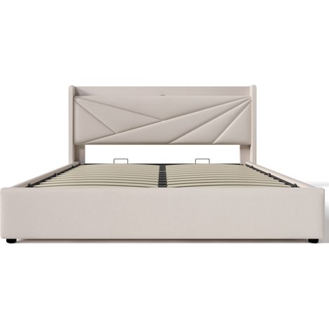 Gepolstertes Doppelbett 160x200 mit Stauraum, USB-C, Kopfteil, beige, MODENUIT (1/5)