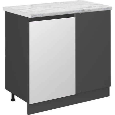 Mobile ad angolo cucina R-Line, Bianco, 86 cm PL Marmo, Vicco