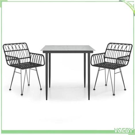 Ensemble à manger de jardin - FAFEICY - 3157852 - Noir - Résine tressée résistante - Table 80x80 cm verre trempé (1/5)