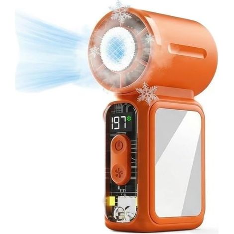 Mini Ventilateur à Main USB Rechargeable, Ventilateur Turbo avec Affichage Numérique-Orange (1/5)