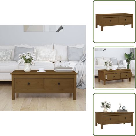 Table basse Marron miel 100x50x40 cm Bois massif de pin - Table Basse - Meuble TV - Table D'appoint - Table Ronde - Bois Massif (1/5)