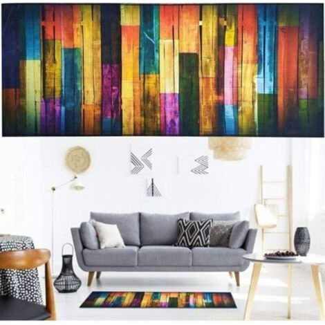 Tapis d’entrée intérieur antidérapant 40 x 100 cm – Tapis absorbant pour seuil de porte, tapis lavable pour cuisine, couloir et salle de bain, couleur bois naturel